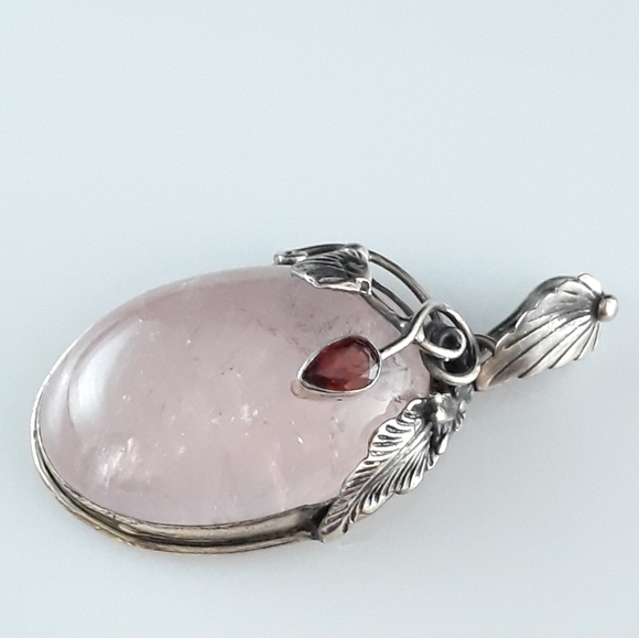 Natural Pink Quartz Sterling Silver Pendant - Picture 9 of 11